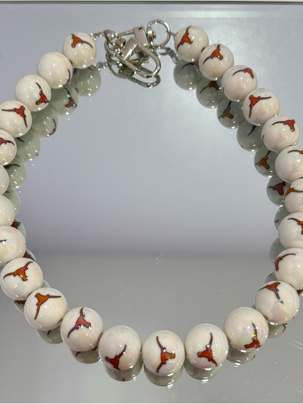 New Texas Longhorn White Beads Bag Chain 18 inches - Picture 5 of 5